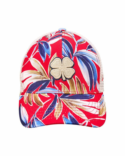 Unisex Red and Navy Floral Print Tropical Trucker Hat