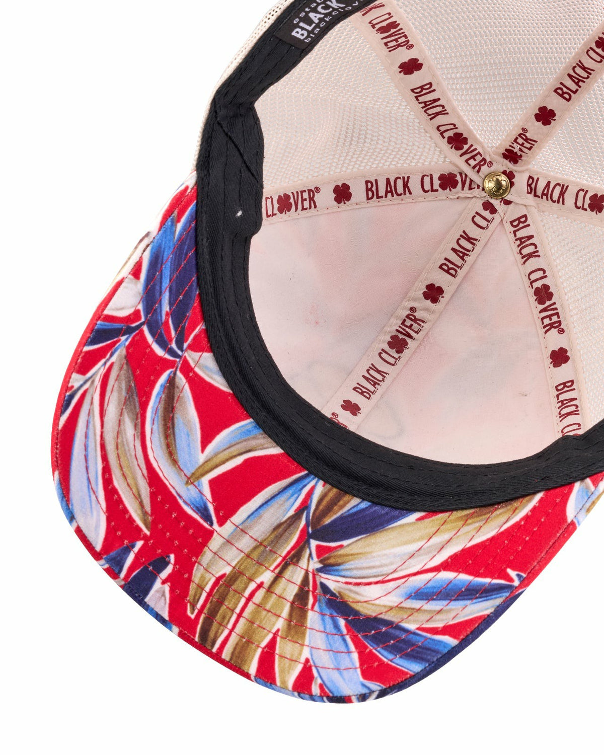 Unisex Red and Navy Floral Print Tropical Trucker Hat