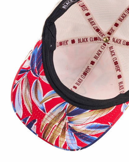 Unisex Red and Navy Floral Print Tropical Trucker Hat