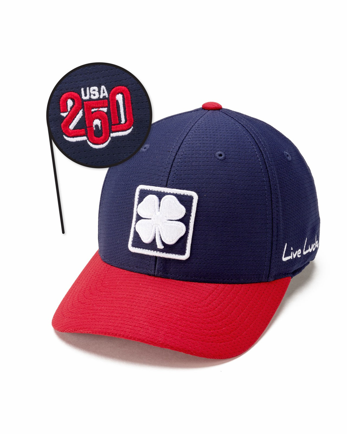 Unisex Adjustable Red and Navy Hat with Embroidered Clover Logo