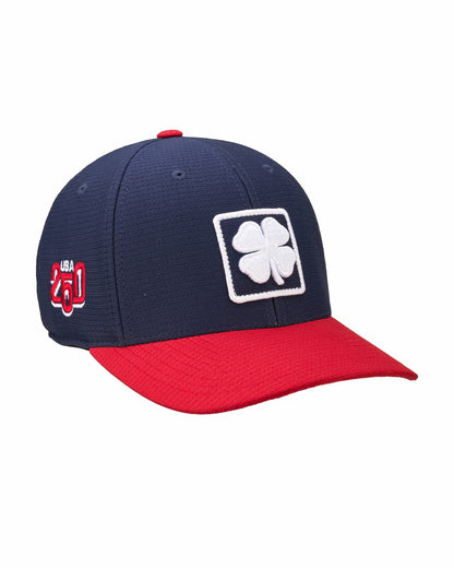 Unisex Adjustable Red and Navy Hat with Embroidered Clover Logo