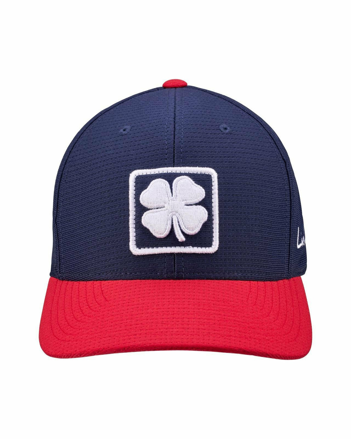 Unisex Adjustable Red and Navy Hat with Embroidered Clover Logo