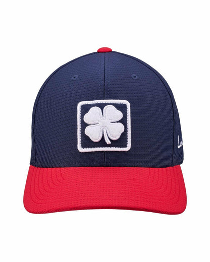 Unisex Adjustable Red and Navy Hat with Embroidered Clover Logo