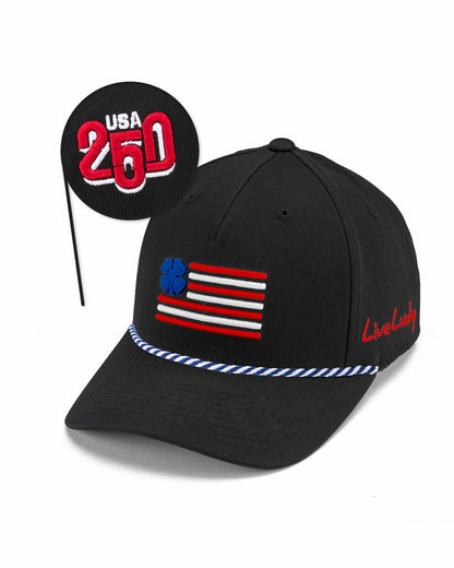 Unisex Adjustable Black USA Flag Patriotic Hat with Rope