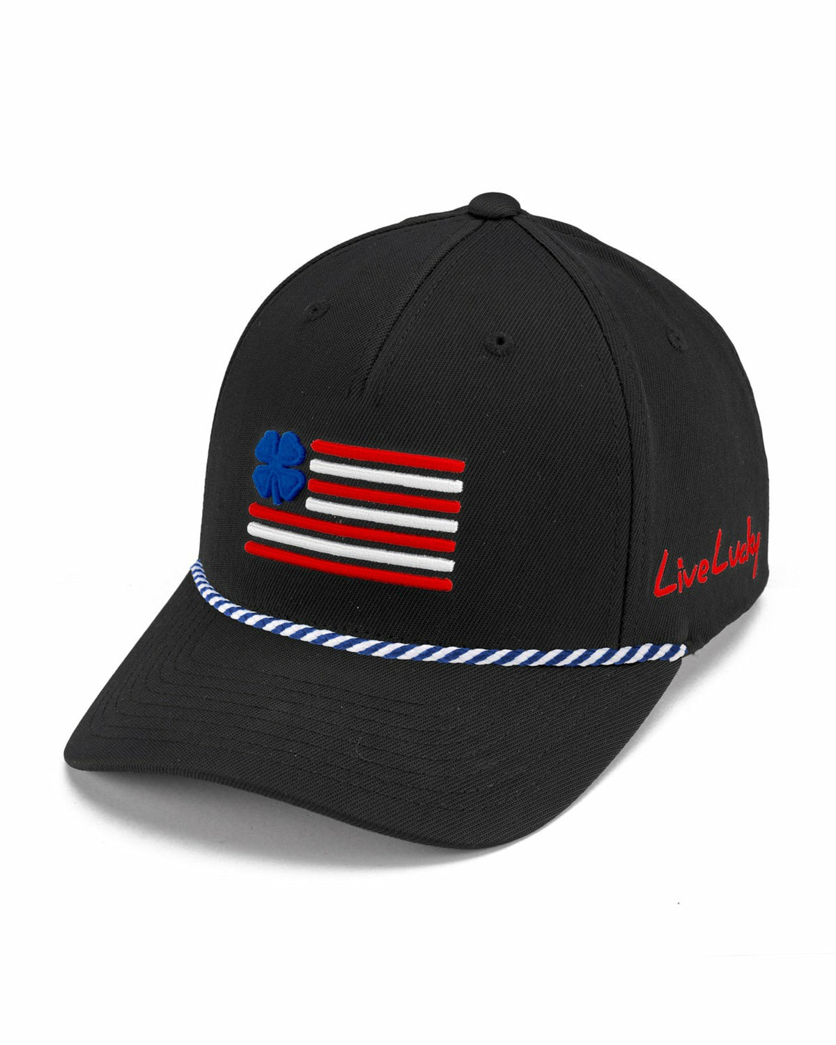 Unisex Adjustable Black USA Flag Patriotic Hat with Rope