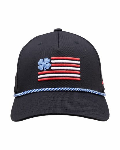 Unisex Adjustable Black USA Flag Patriotic Hat with Rope