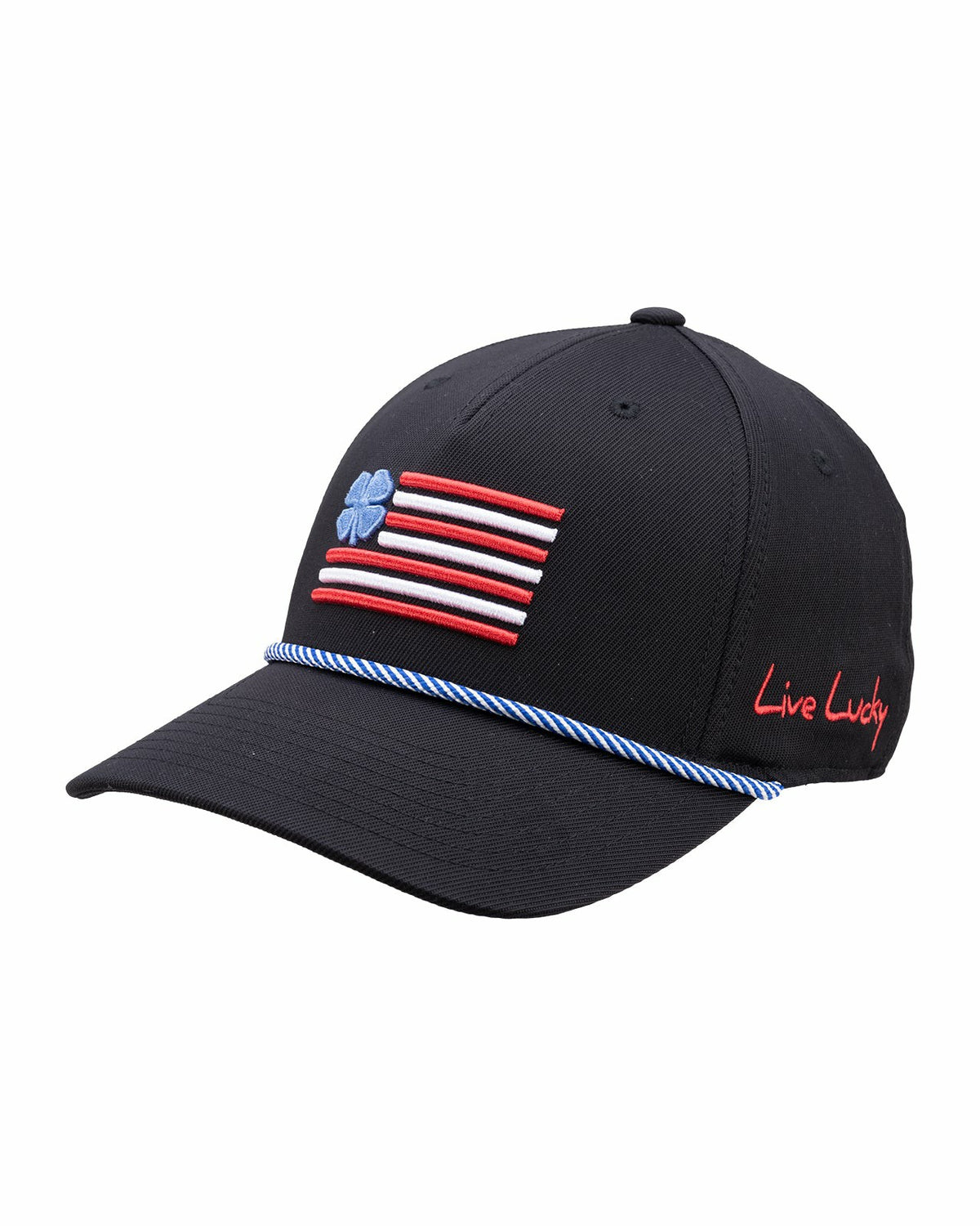 Unisex Adjustable Black USA Flag Patriotic Hat with Rope