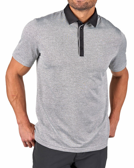 Men's Textured Black Patterned Polo for Golf or Business
