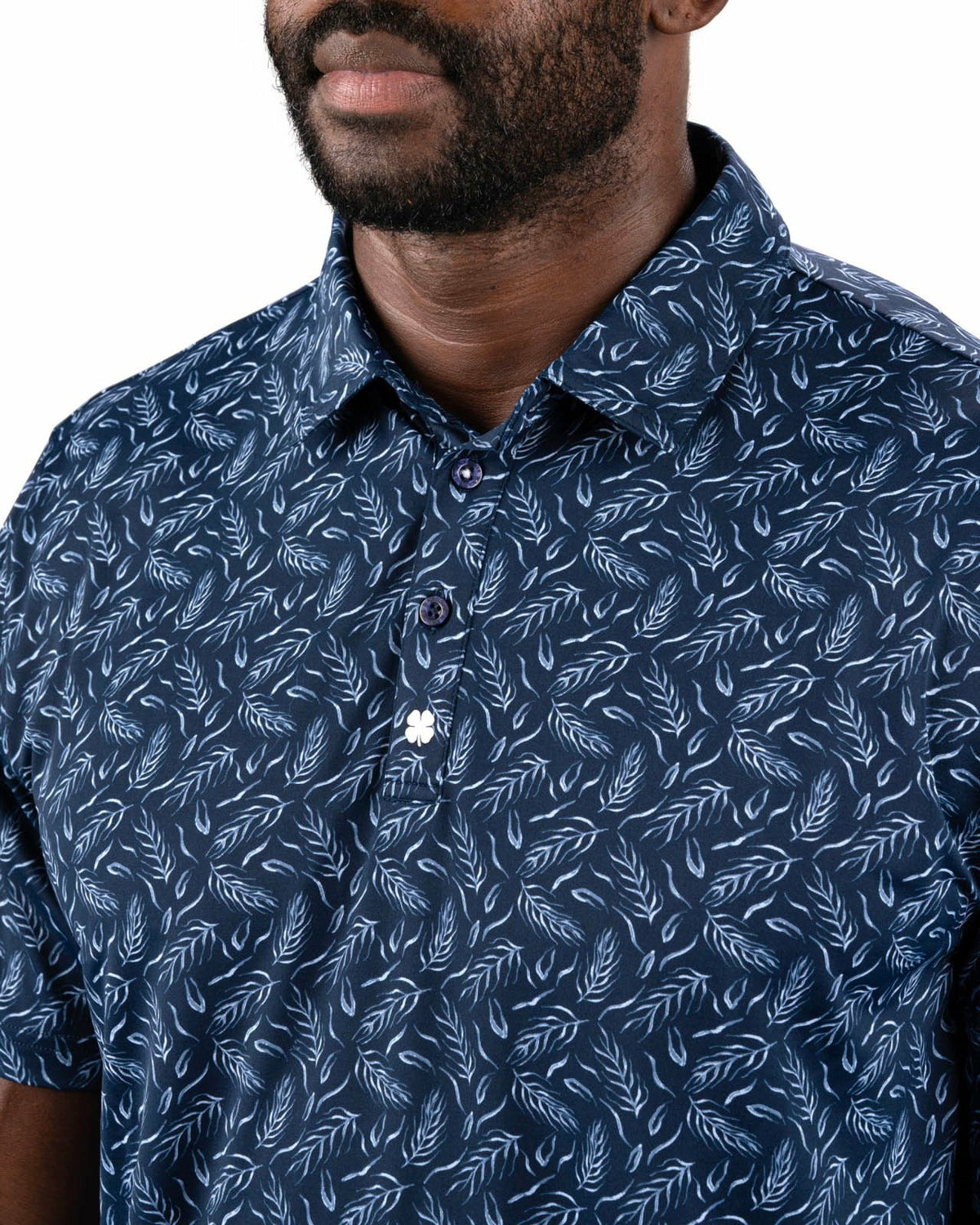Men's Stylish Navy Blue Golf Polo with Light Blue Feather Pattern