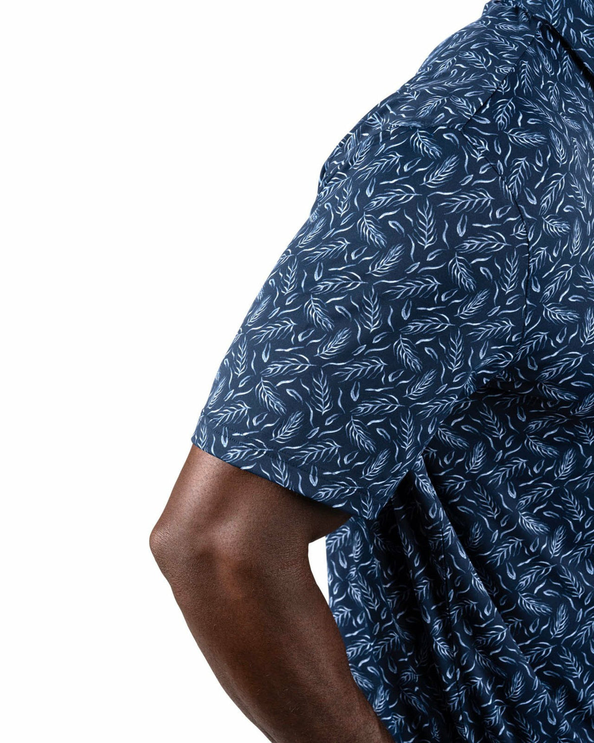 Men's Stylish Navy Blue Golf Polo with Light Blue Feather Pattern