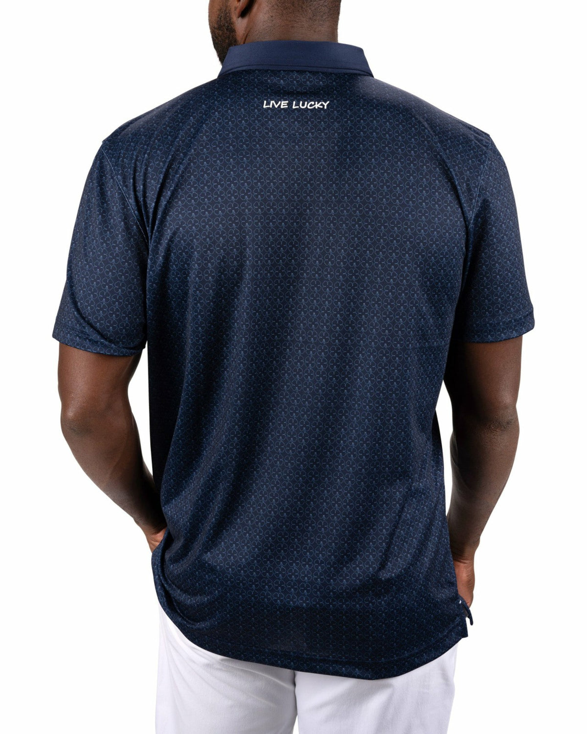 Men's Stylish Blue Performance Polo with White Clover Pattern