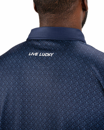 Men's Stylish Blue Performance Polo with White Clover Pattern