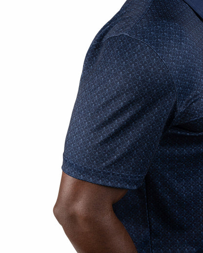 Men's Stylish Blue Performance Polo with White Clover Pattern