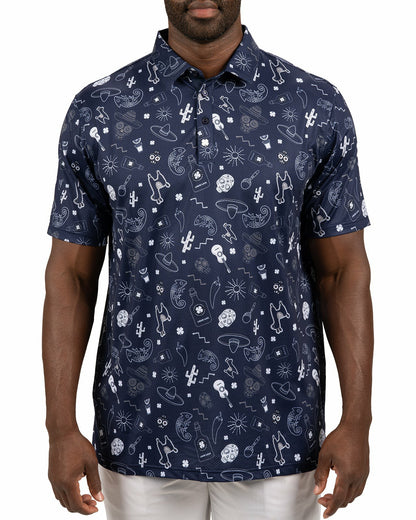 Fun, Navy and White-Patterned Taco-Themed Men's Golf Polo