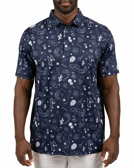 Fun, Navy and White-Patterned Taco-Themed Men's Golf Polo