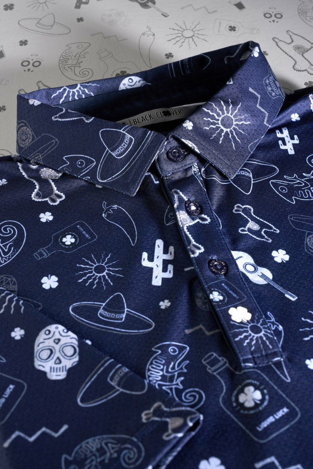 Fun, Navy and White-Patterned Taco-Themed Men's Golf Polo
