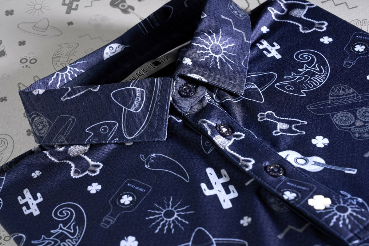 Fun, Navy and White-Patterned Taco-Themed Men's Golf Polo