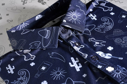 Fun, Navy and White-Patterned Taco-Themed Men's Golf Polo
