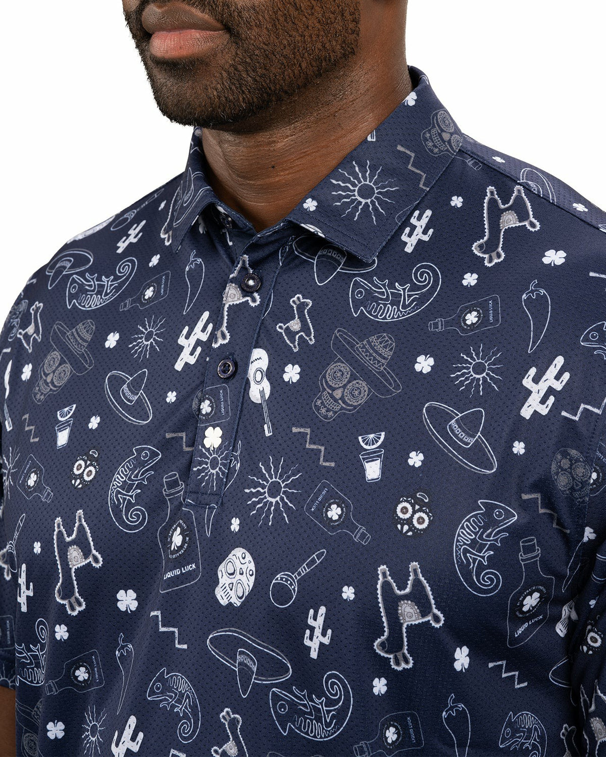 Fun, Navy and White-Patterned Taco-Themed Men's Golf Polo