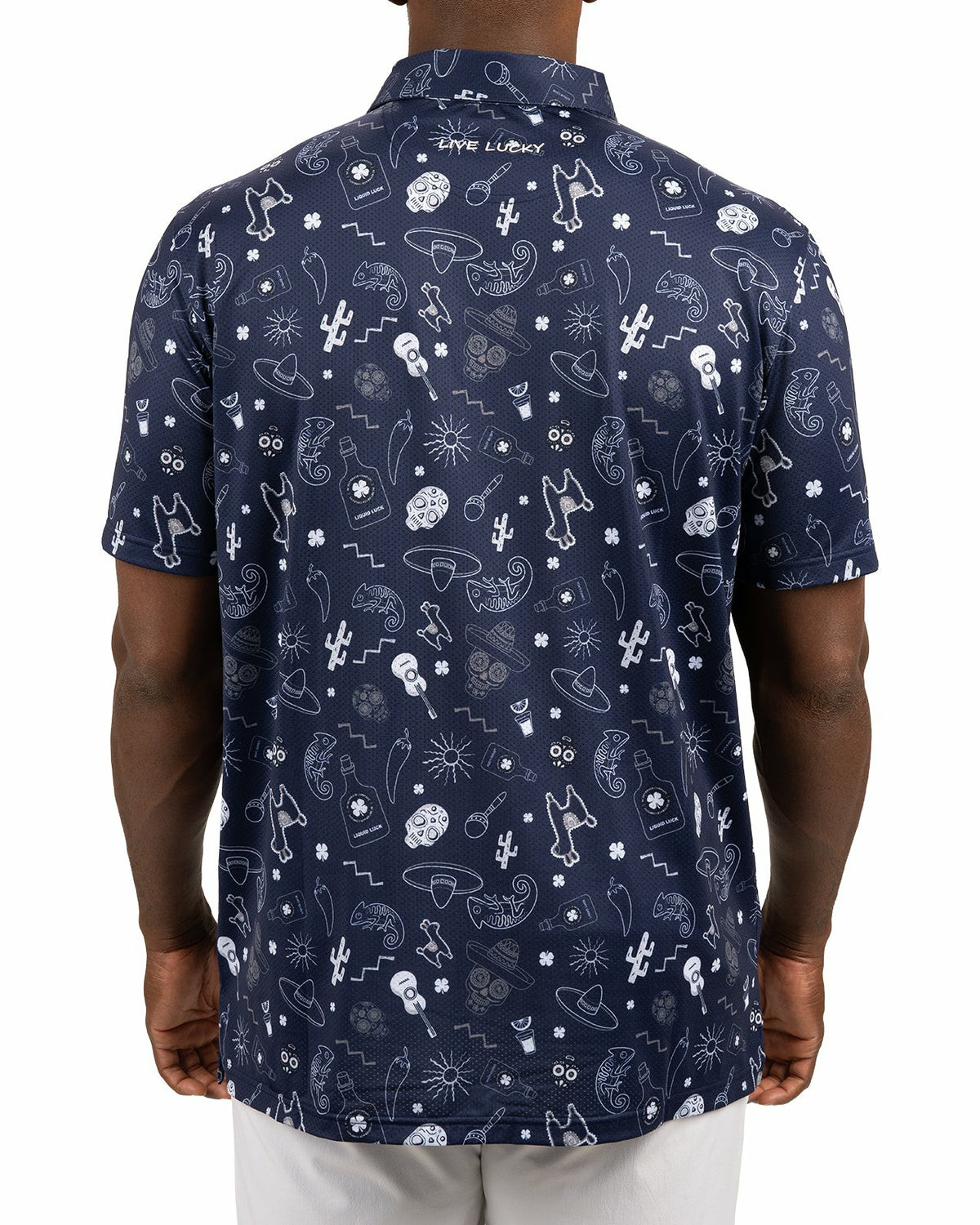 Fun, Navy and White-Patterned Taco-Themed Men's Golf Polo