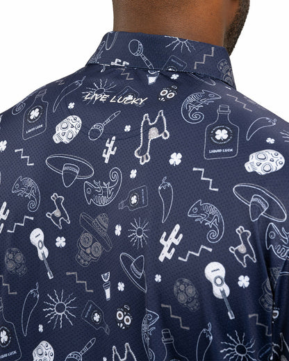 Fun, Navy and White-Patterned Taco-Themed Men's Golf Polo