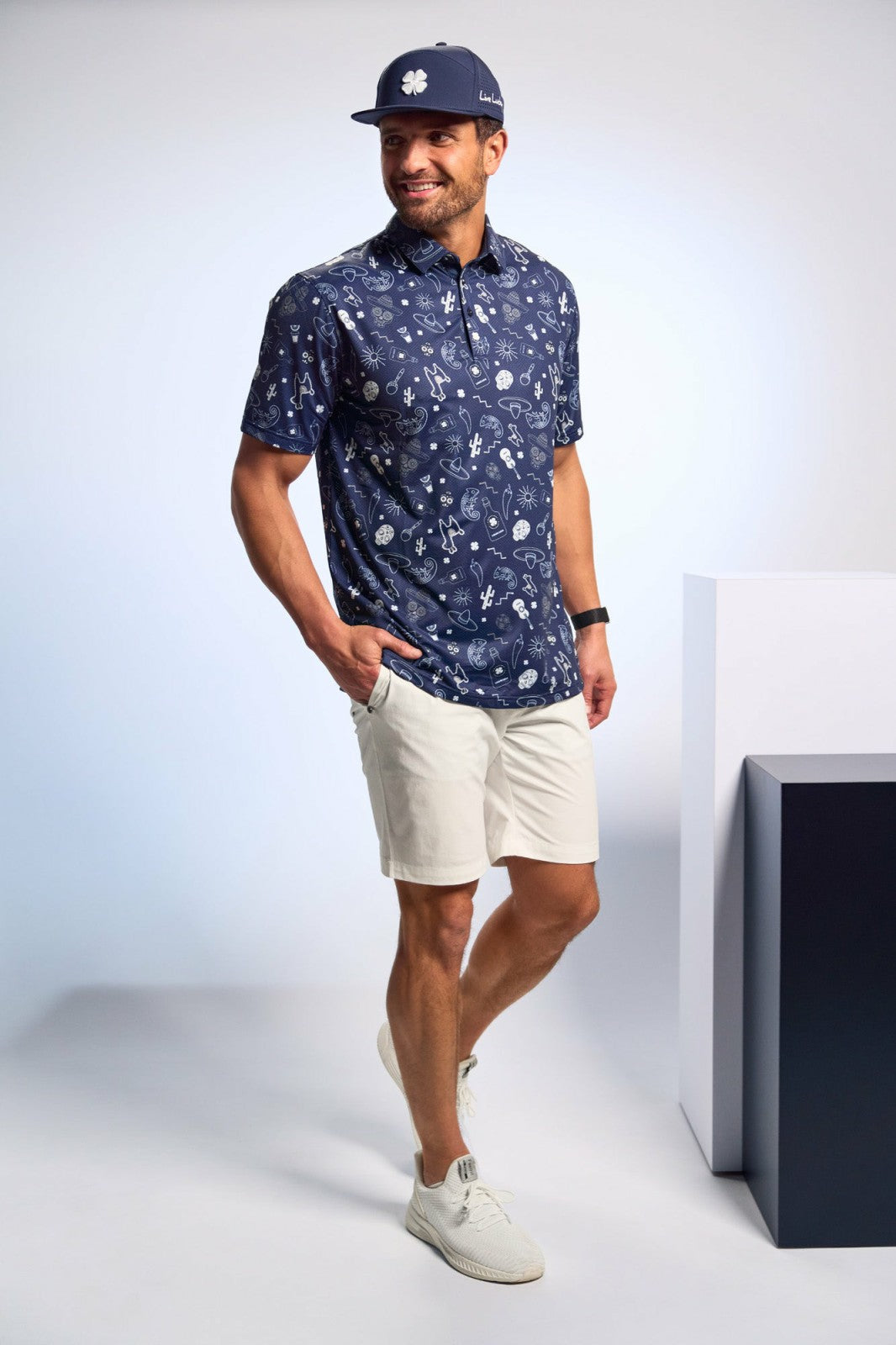 Fun, Navy and White-Patterned Taco-Themed Men's Golf Polo
