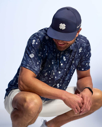 Fun, Navy and White-Patterned Taco-Themed Men's Golf Polo