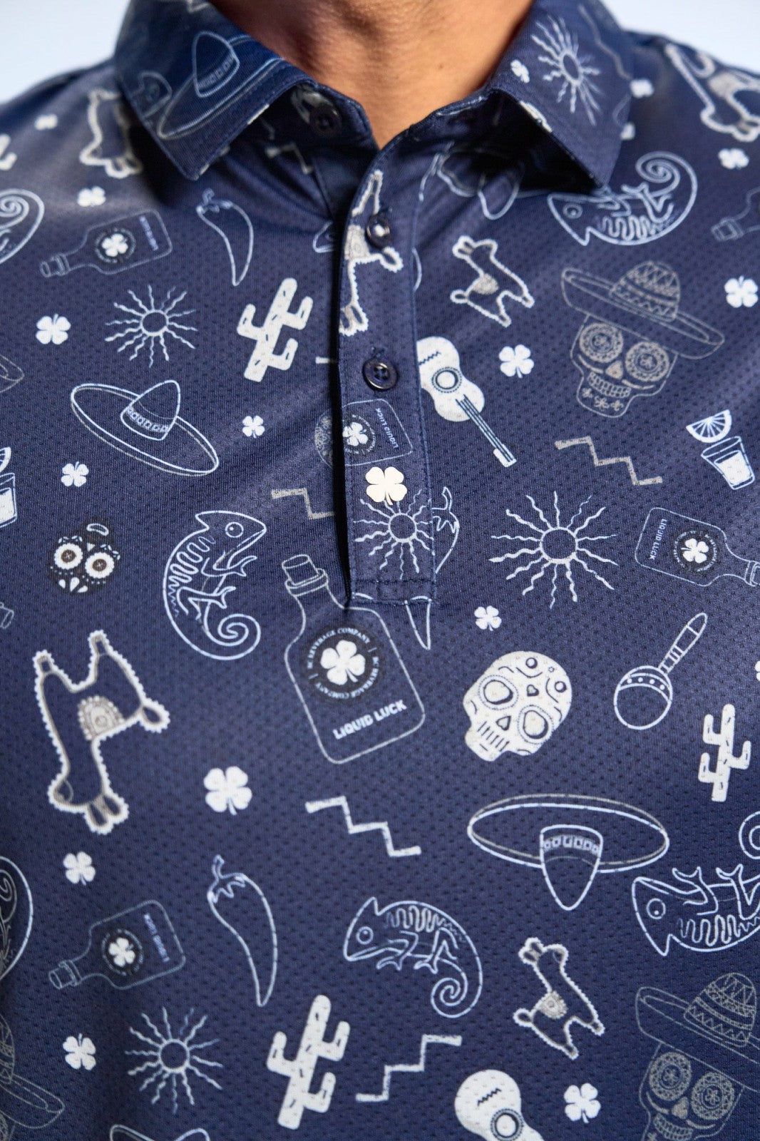 Fun, Navy and White-Patterned Taco-Themed Men's Golf Polo
