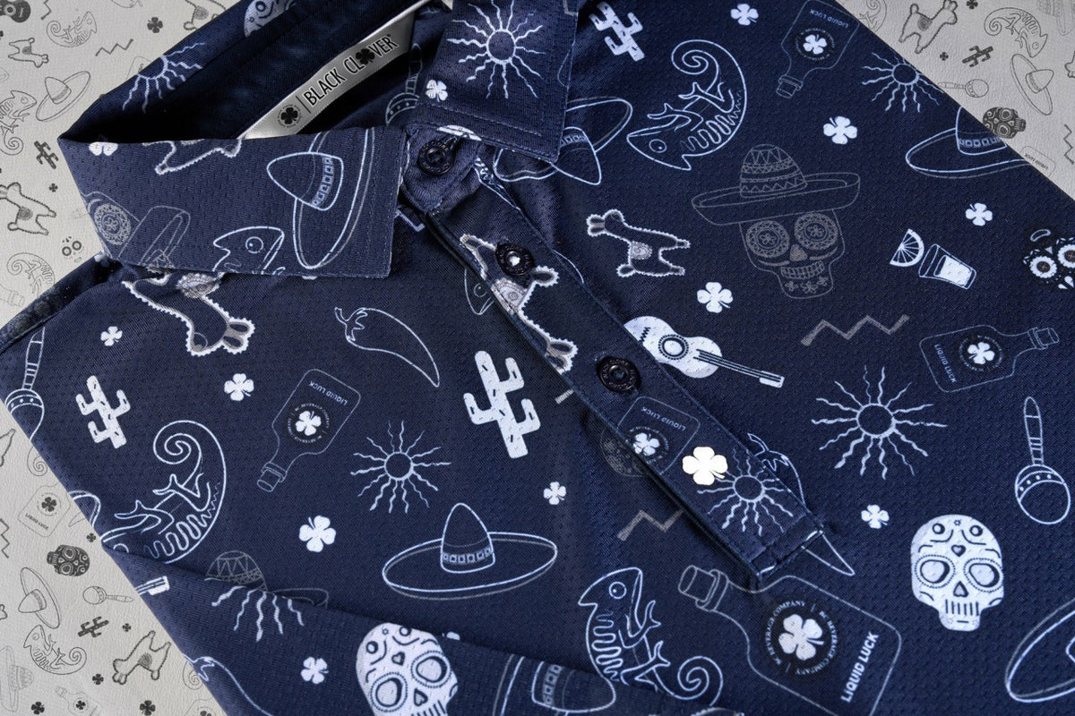Fun, Navy and White-Patterned Taco-Themed Men's Golf Polo