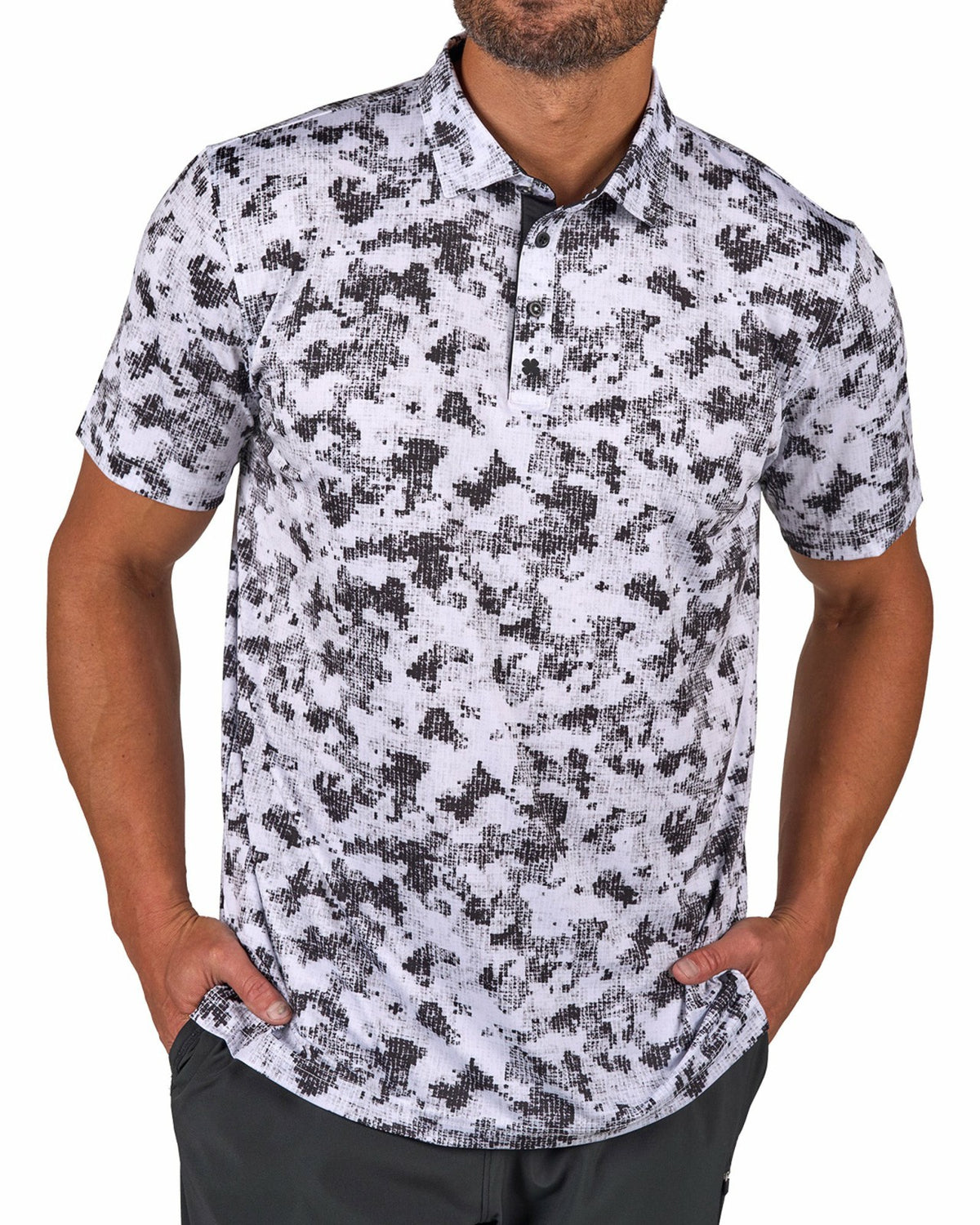 Men's Versatile Black and White Smoke-Themed Polo