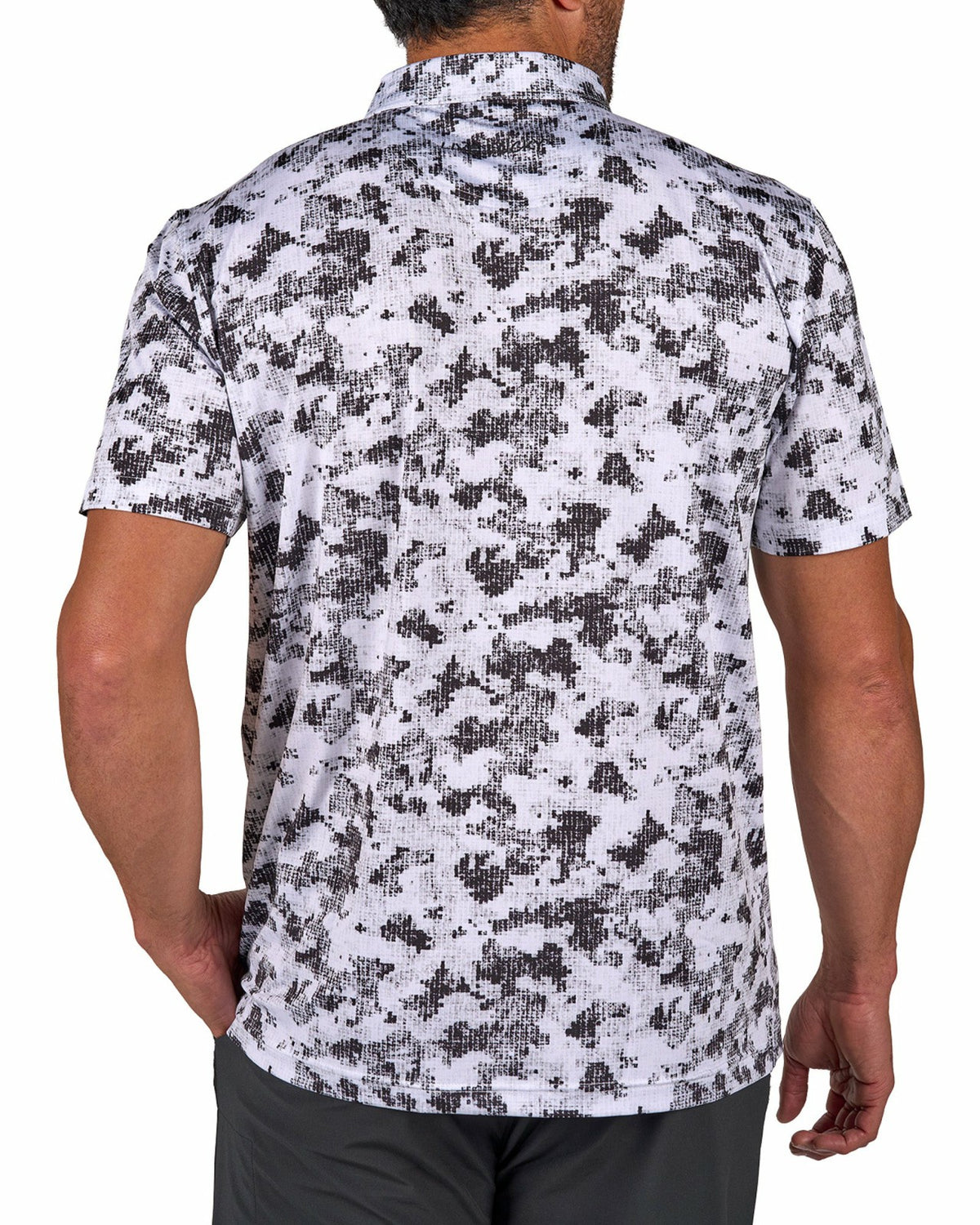 Men's Versatile Black and White Smoke-Themed Polo