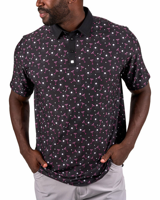 Fun, Black Pink-Patterned Spirit-Themed Men's Golf Polo