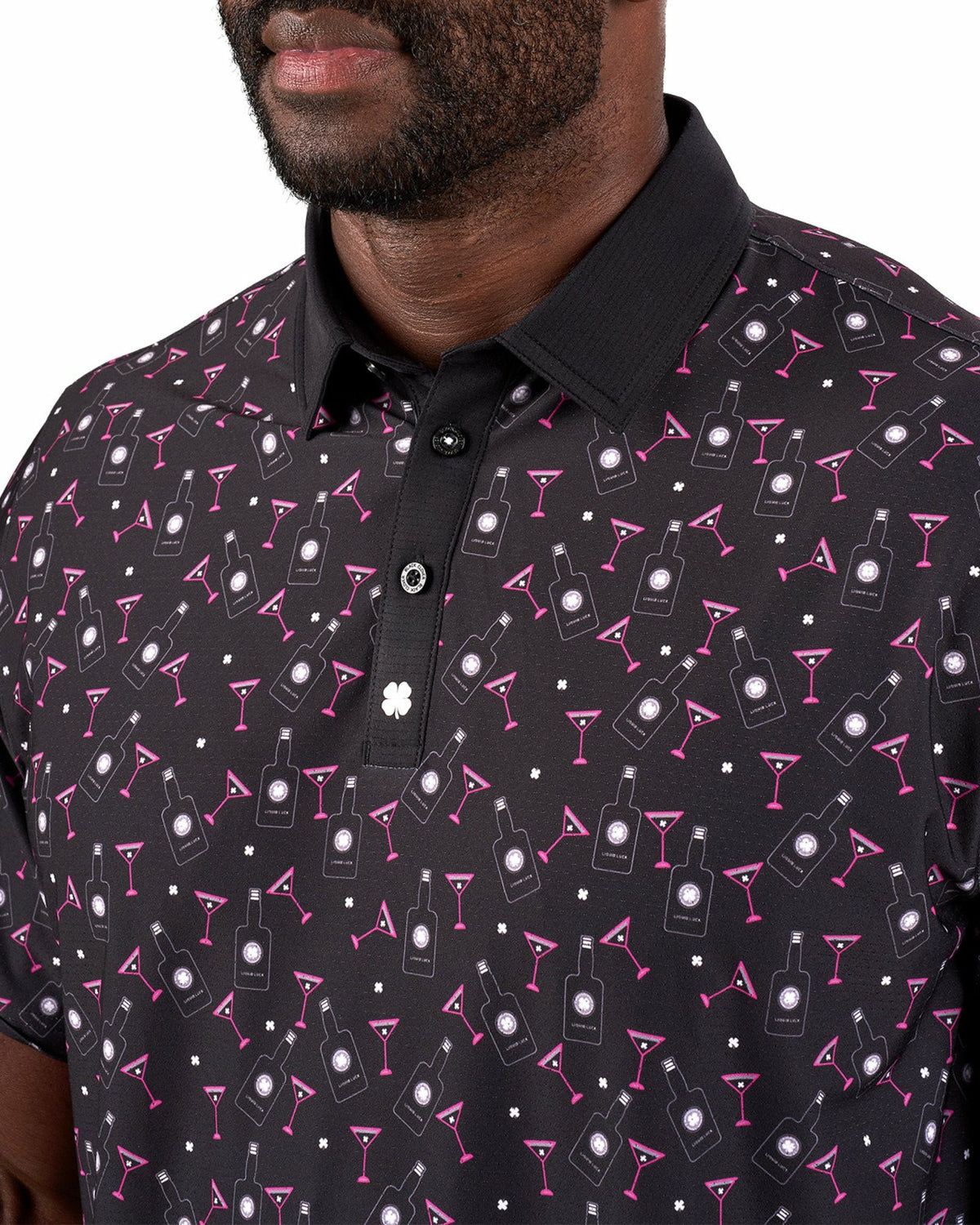 Fun, Black Pink-Patterned Spirit-Themed Men's Golf Polo