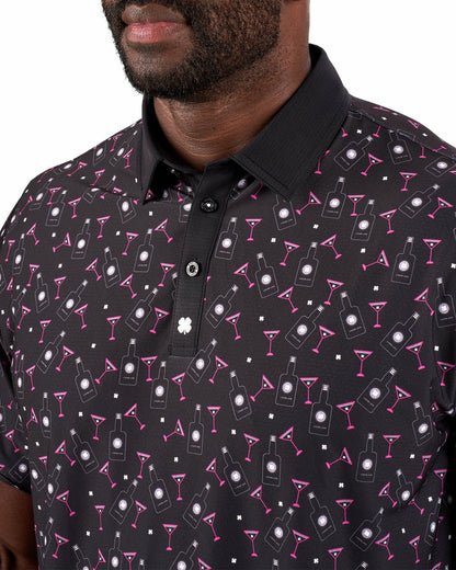 Fun, Black Pink-Patterned Spirit-Themed Men's Golf Polo