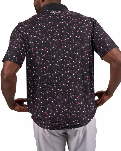 Fun, Black Pink-Patterned Spirit-Themed Men's Golf Polo