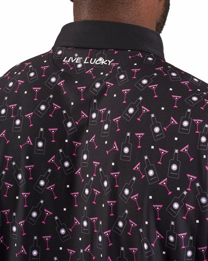 Fun, Black Pink-Patterned Spirit-Themed Men's Golf Polo