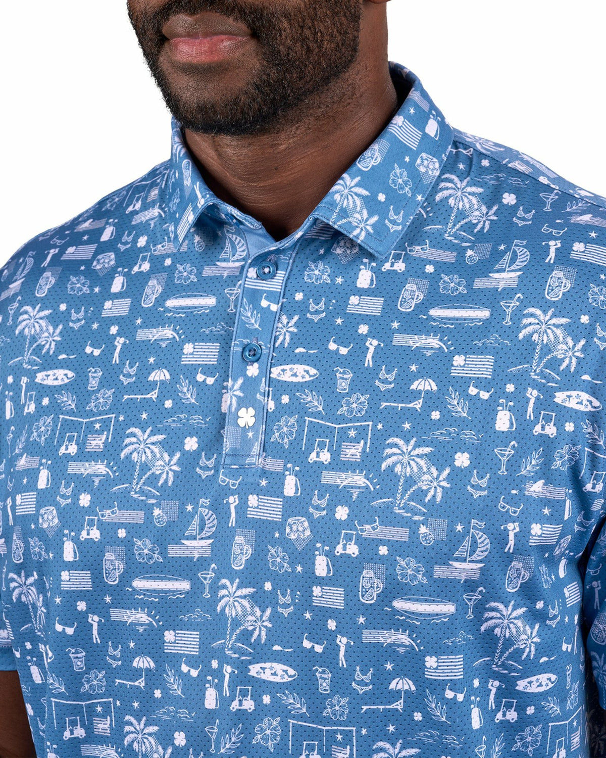 Black and White-Patterned Vacation-Themed Men's Golf Polo