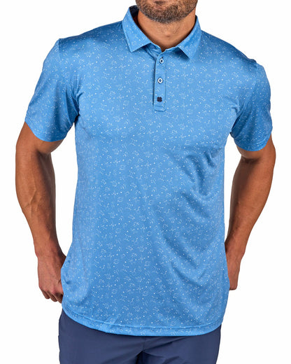 Men's Trendy Blue and White Constellation Print Polo for Golf and Business
