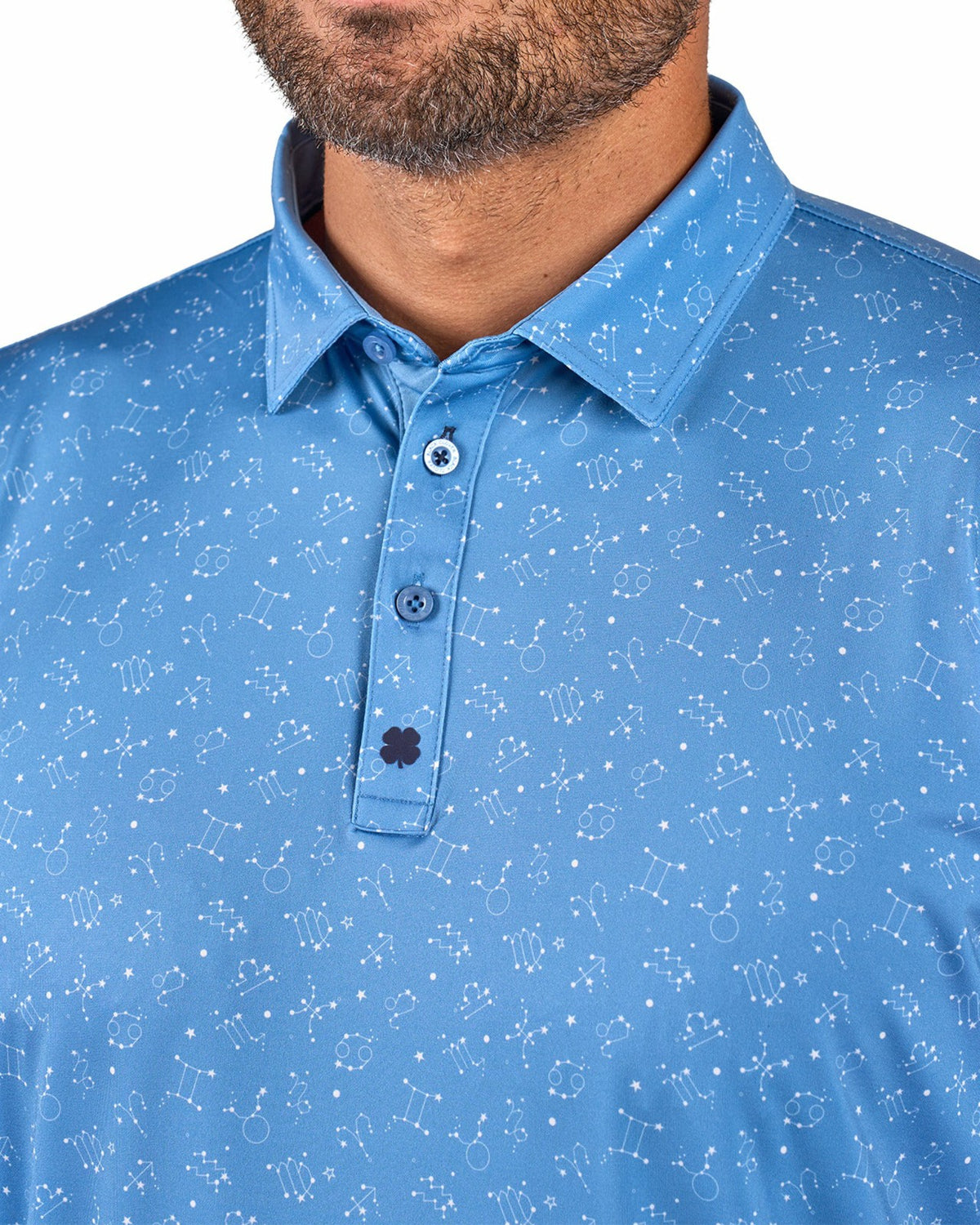 Men's Trendy Blue and White Constellation Print Polo for Golf and Business