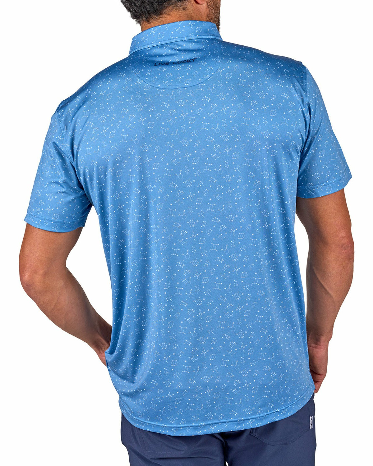 Men's Trendy Blue and White Constellation Print Polo for Golf and Business