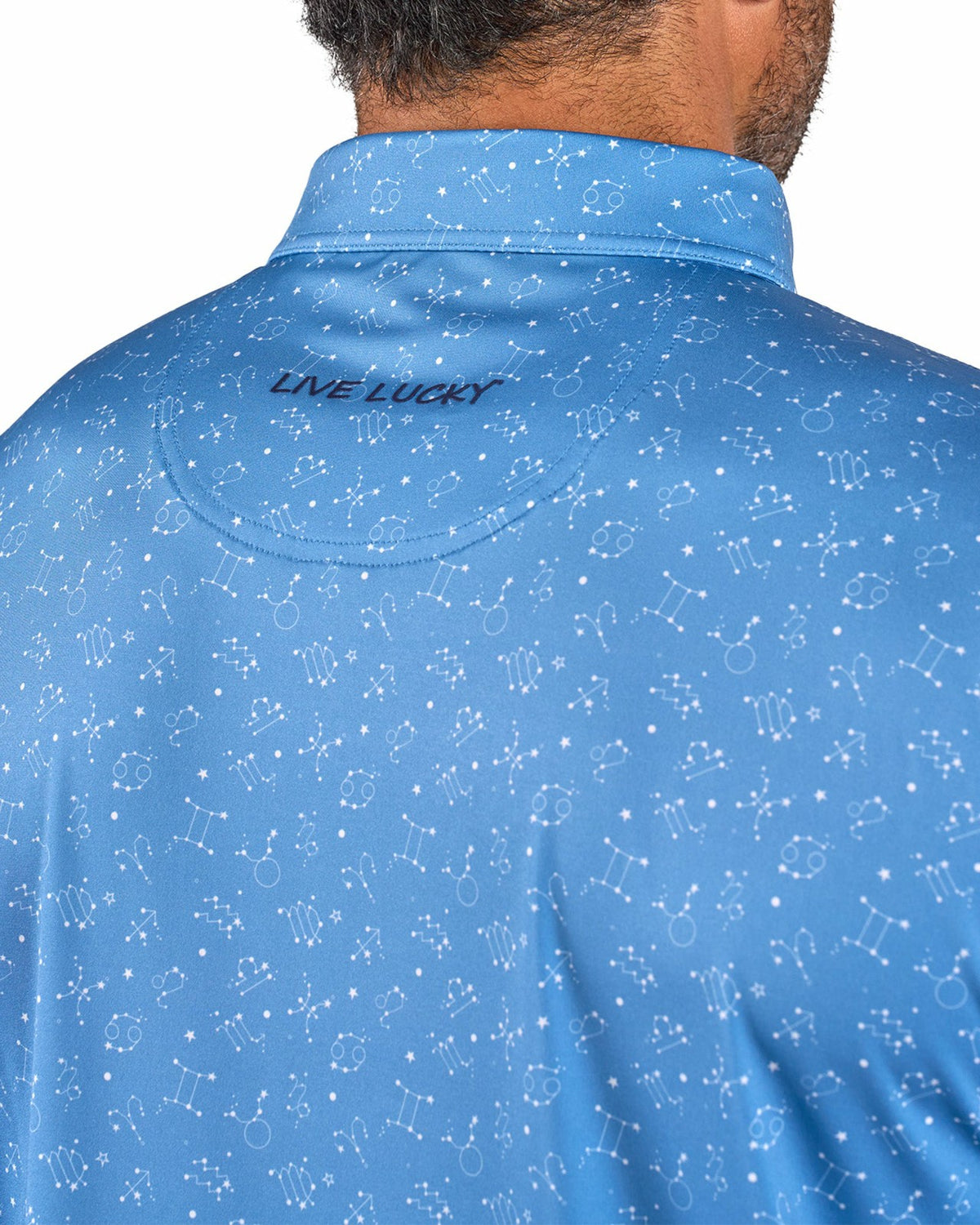 Men's Trendy Blue and White Constellation Print Polo for Golf and Business
