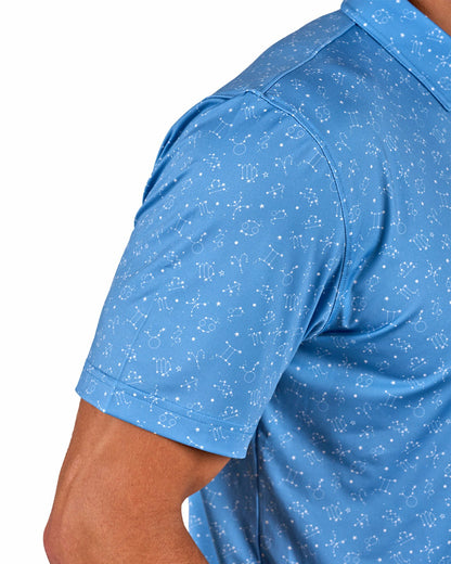 Men's Trendy Blue and White Constellation Print Polo for Golf and Business