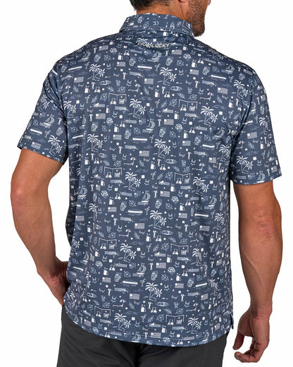 Black and White-Patterned Vacation-Themed Men's Golf Polo