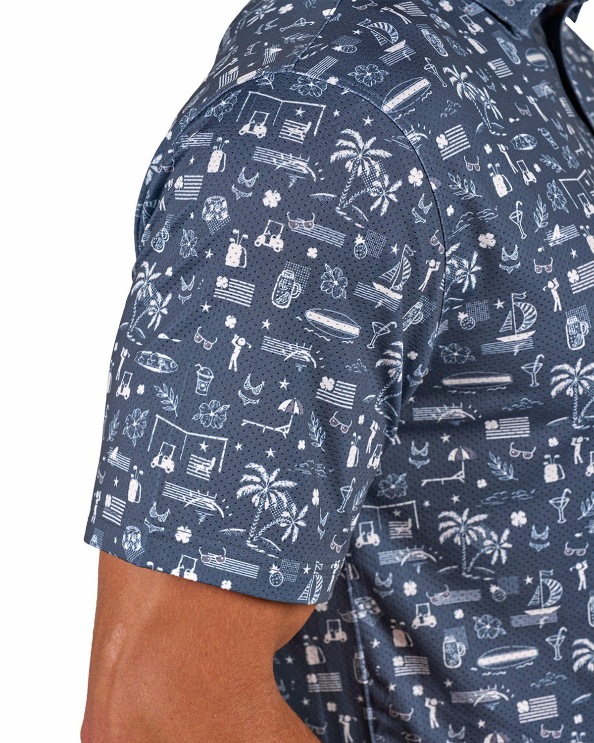 Black and White-Patterned Vacation-Themed Men's Golf Polo