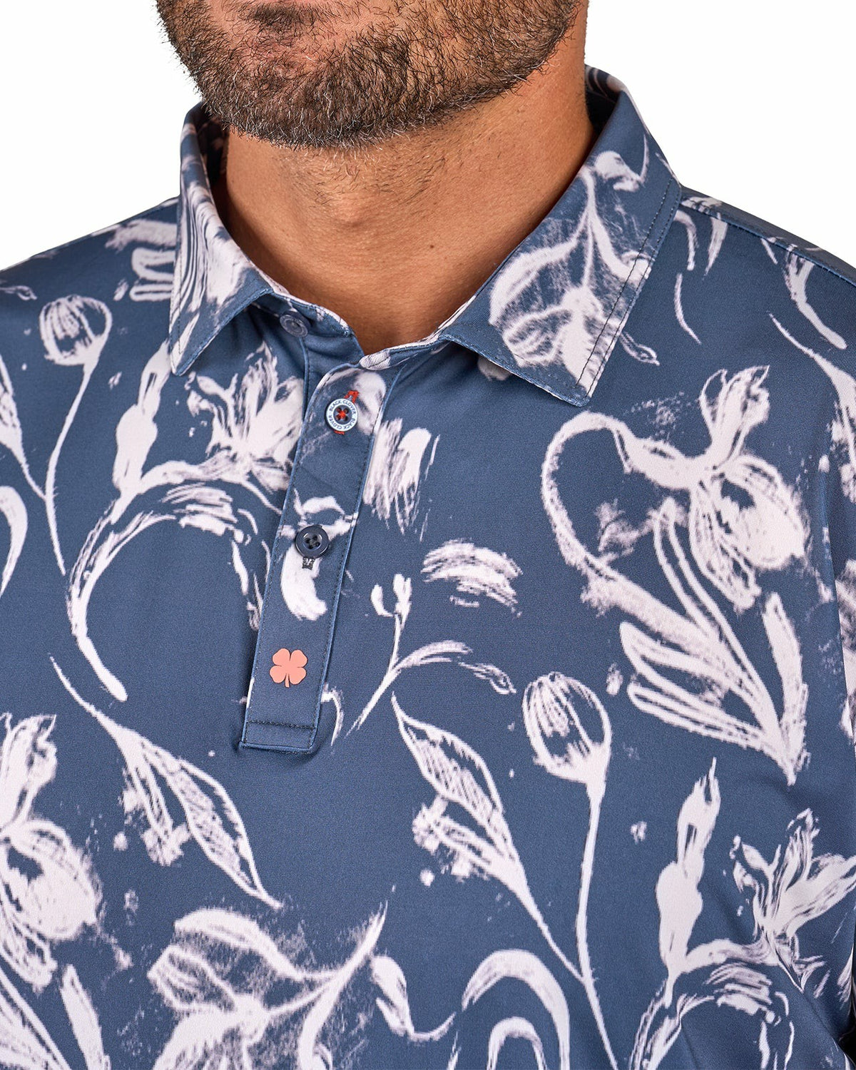 Men's Versatile Black and White Floral Polo for Golf or Business