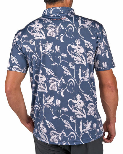 Men's Versatile Black and White Floral Polo for Golf or Business