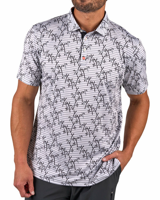 Trendy Bamboo Patterned Men's Golf Polo with Subtle Stripes