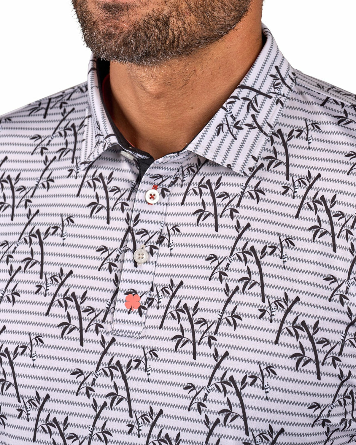 Trendy Bamboo Patterned Men's Golf Polo with Subtle Stripes