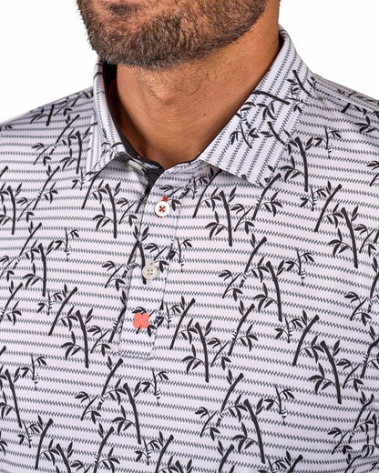 Trendy Bamboo Patterned Men's Golf Polo with Subtle Stripes