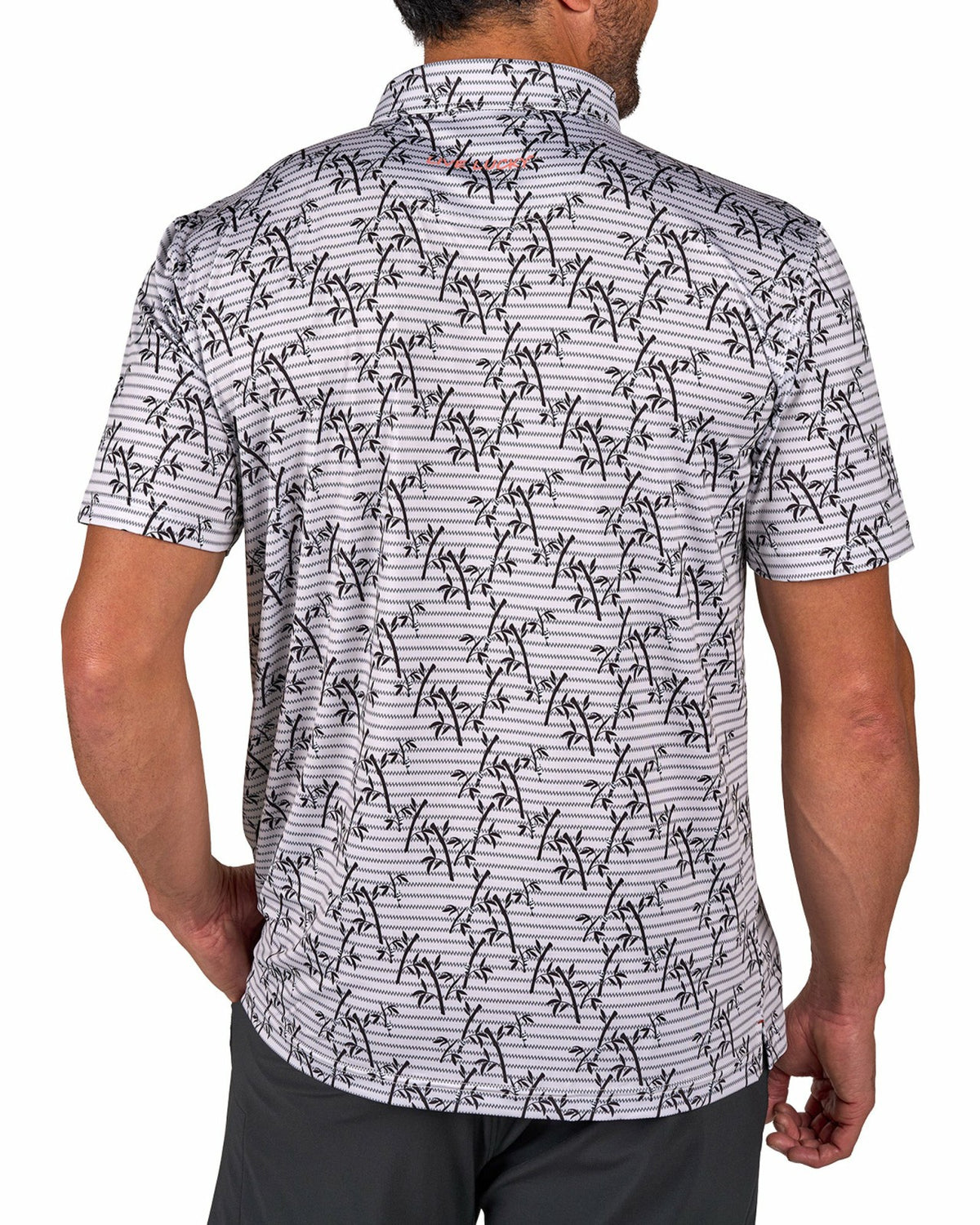 Trendy Bamboo Patterned Men's Golf Polo with Subtle Stripes